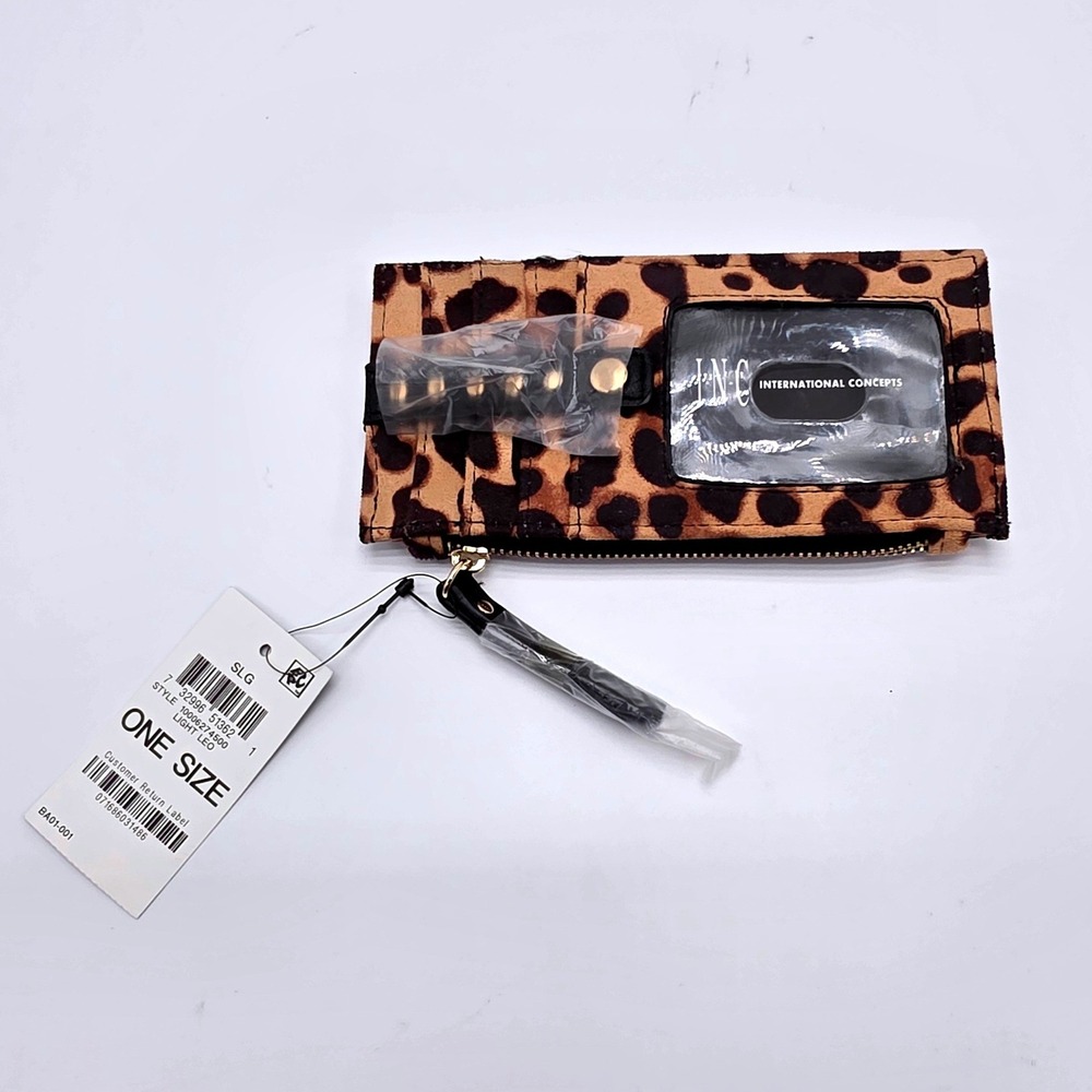 INC International Concepts Leopard Print Studded Card Case Wallet Light Leo NEW